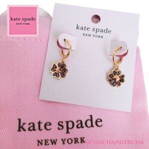 KATE SPADE Gold Spades & Studs Glitter Open Hoop Earrings W/KS Pink Dust Bag NWT
